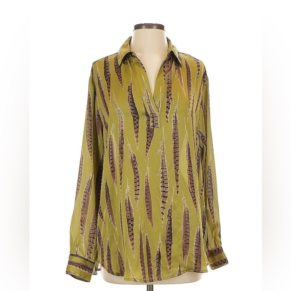 Michael Kors Olive and Brown Patterned Blouse